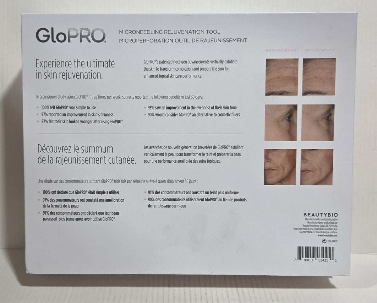 Microneedling Skin Regeneration Device with LED Light & Prep Pads - Beautybio GloPro White