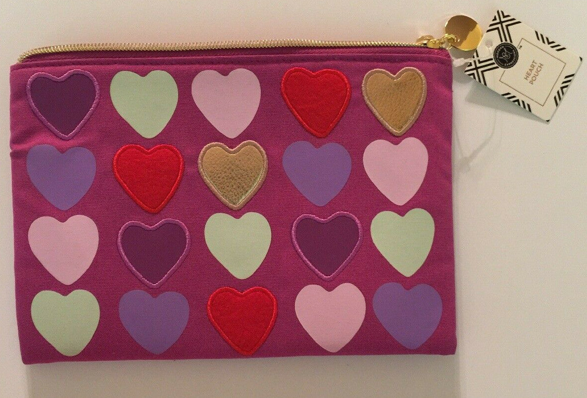Multi Color Heart Makeup Bag Cosmetic Travel Pouch with Gold Hardware