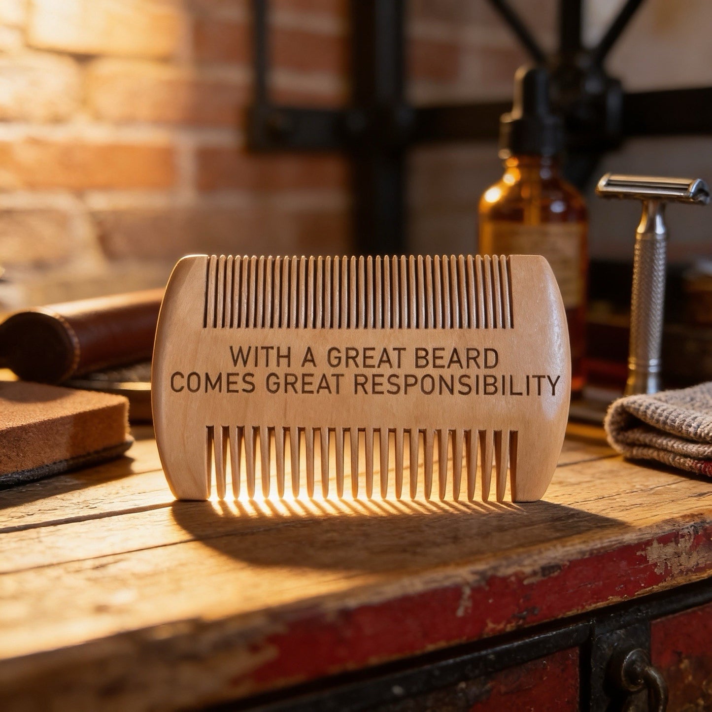 Double-Sided Anti-Static Beard Comb with Inspirational Message - Unisex Grooming Tool