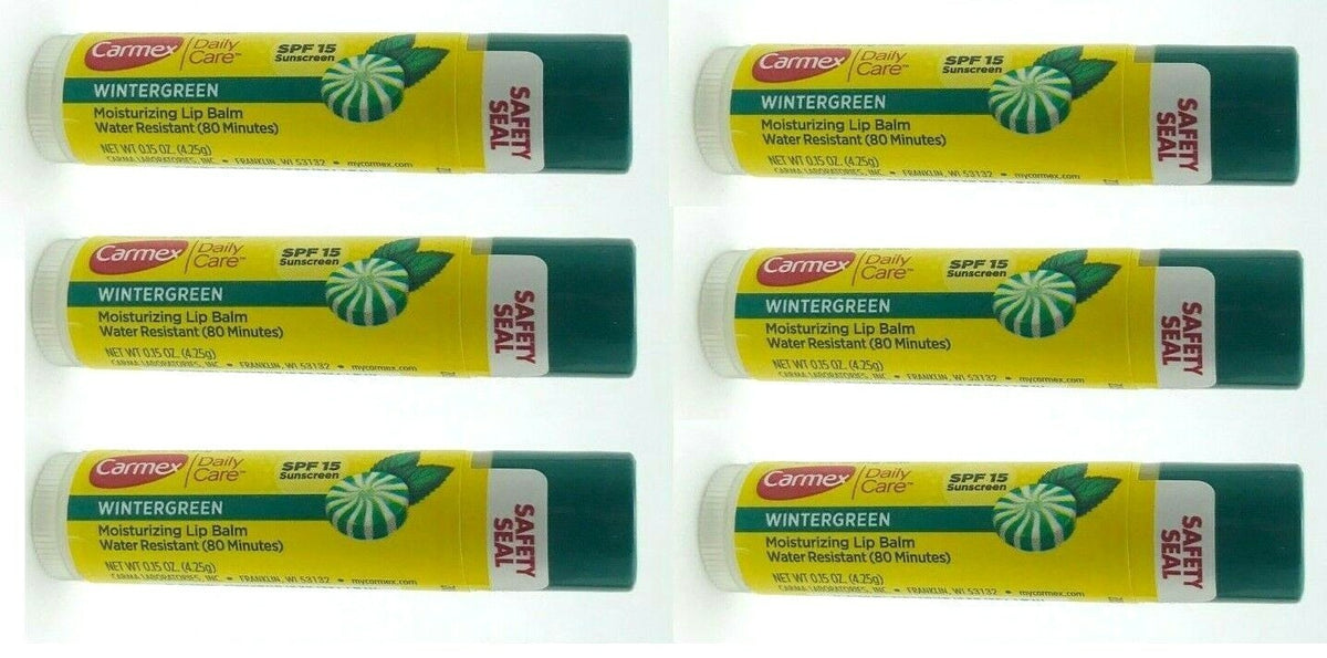 Wintergreen Lip Balm Set - Moisturizing SPF 15 Water-Resistant 6 Pack