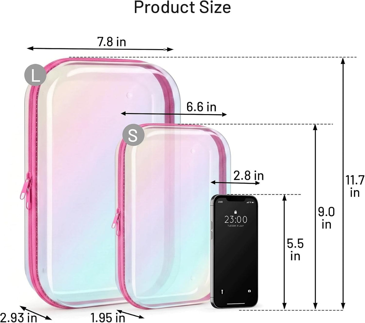 Iridescent Clear Travel Organizer Set - Waterproof Makeup & Toiletry Bags