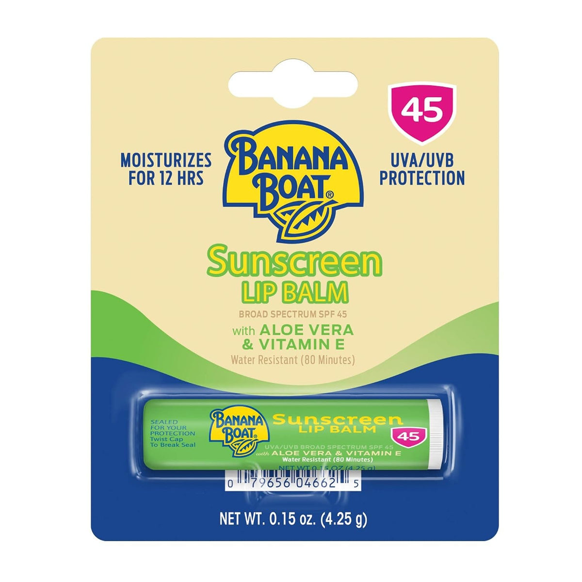 SPF 45 Lip Balm with Aloe Vera & Vitamin E - Moisturizing Sunscreen, 0.15 oz