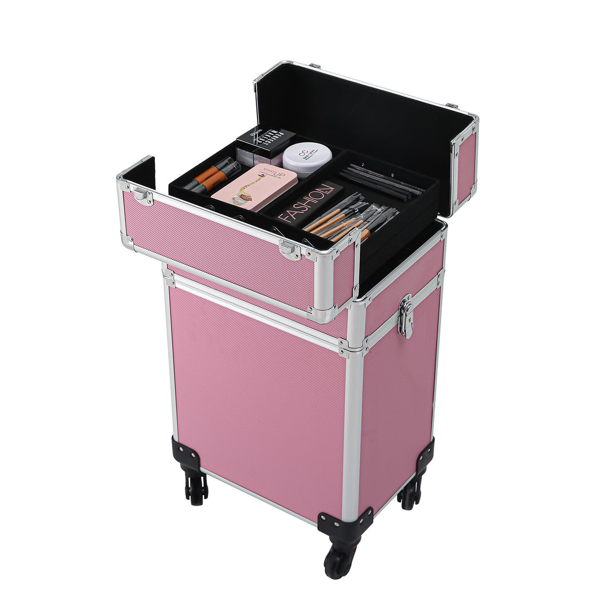 4 in 1 Aluminum Cosmetic Makeup Case with Wheels - Portable Tattoo Organizer