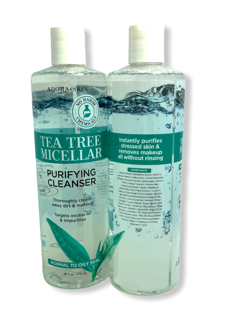 Tea Tree Micellar Facial Cleanser for Normal & Oily Skin - 16oz Pack of 2