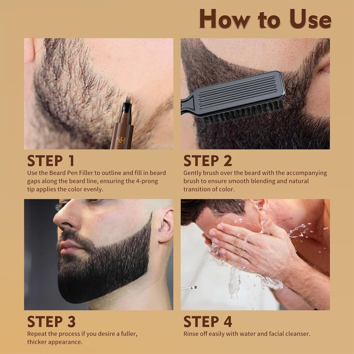 Men's Waterproof Instant Beard Pencil Filler - Natural Look, Black