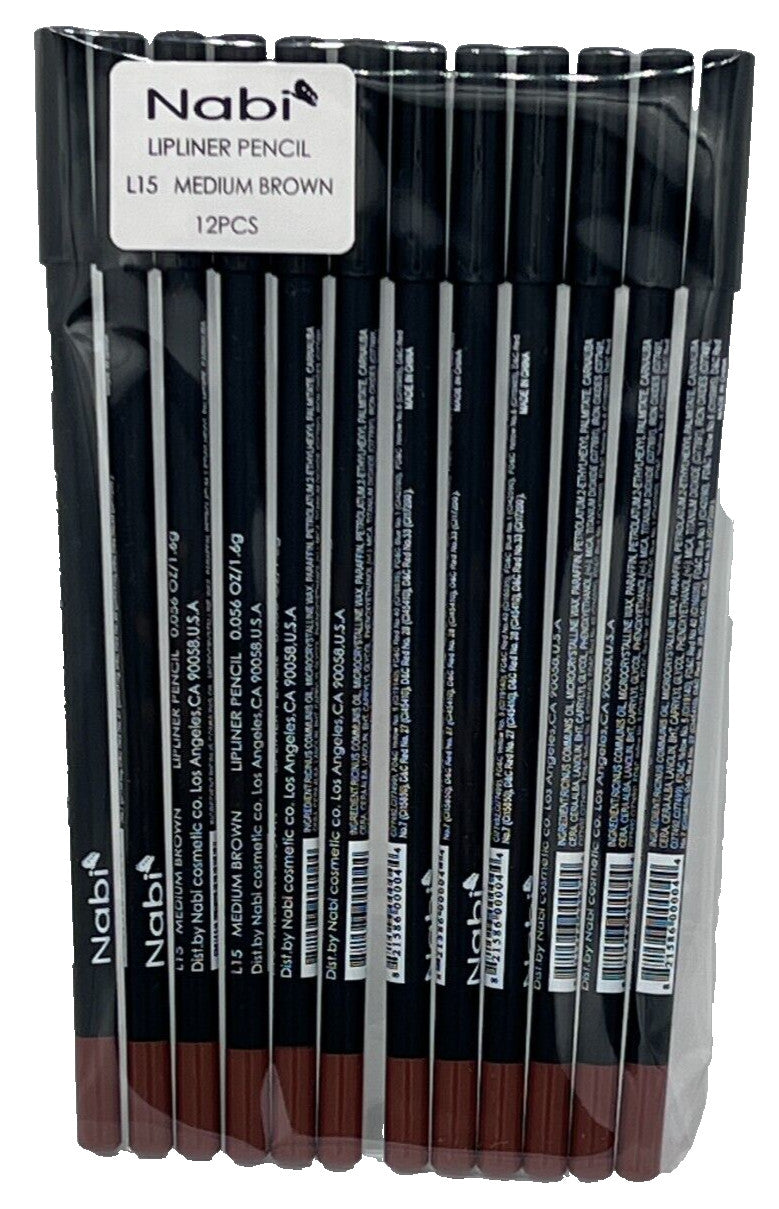 NABI Lipliner Pencil Set - Medium Brown, 12 Long-Lasting Makeup Pencils