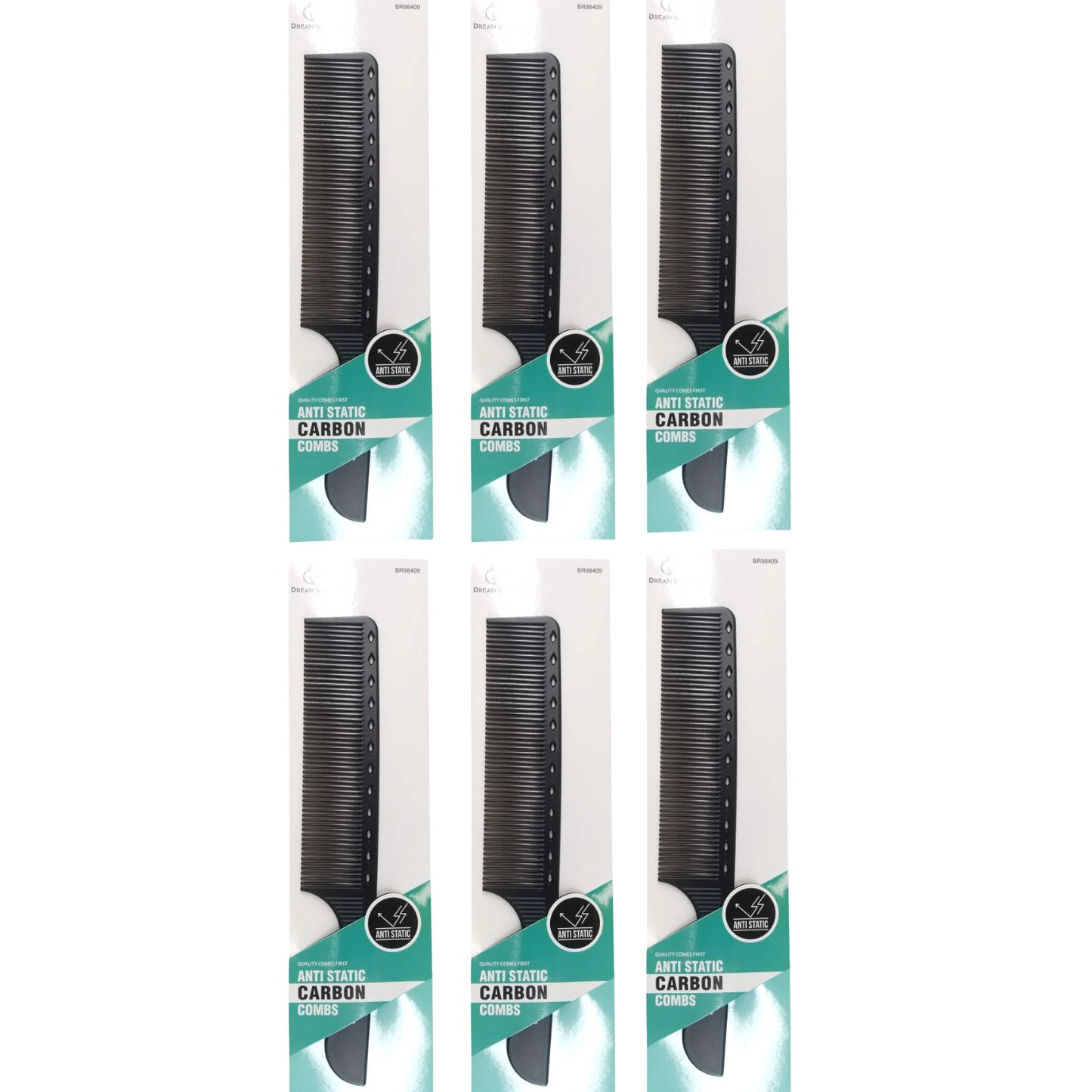 Anti-Static Carbon Comb Pack for Hair Styling - Black, 1-6 Pack Options