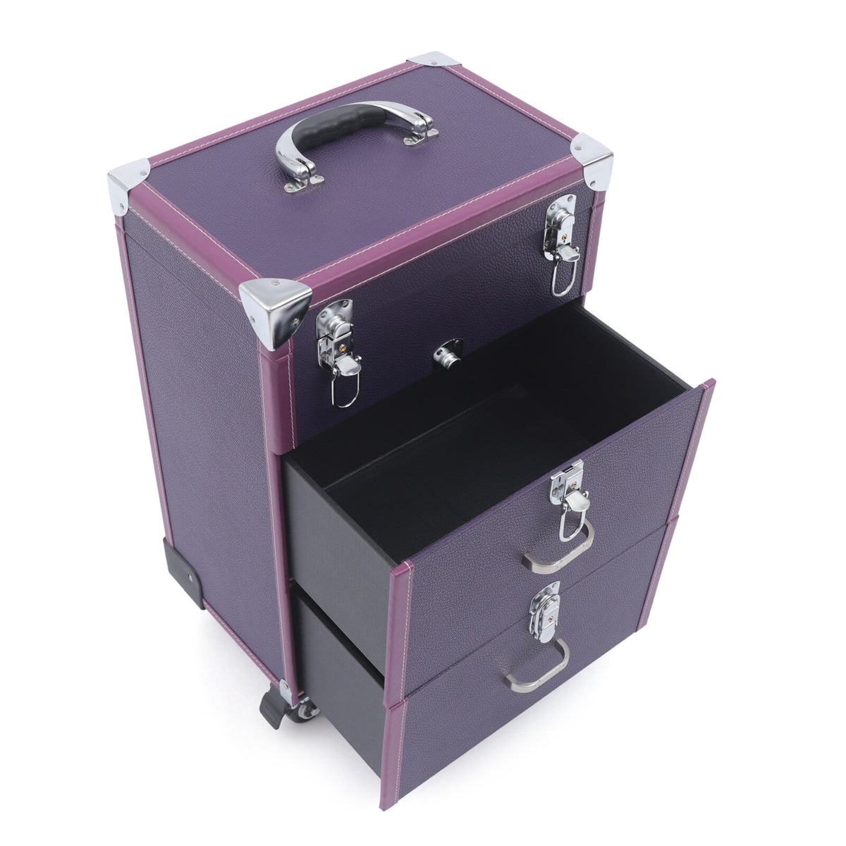 Rolling Makeup Train Case with 4 Wheels and Large Storage - Purple