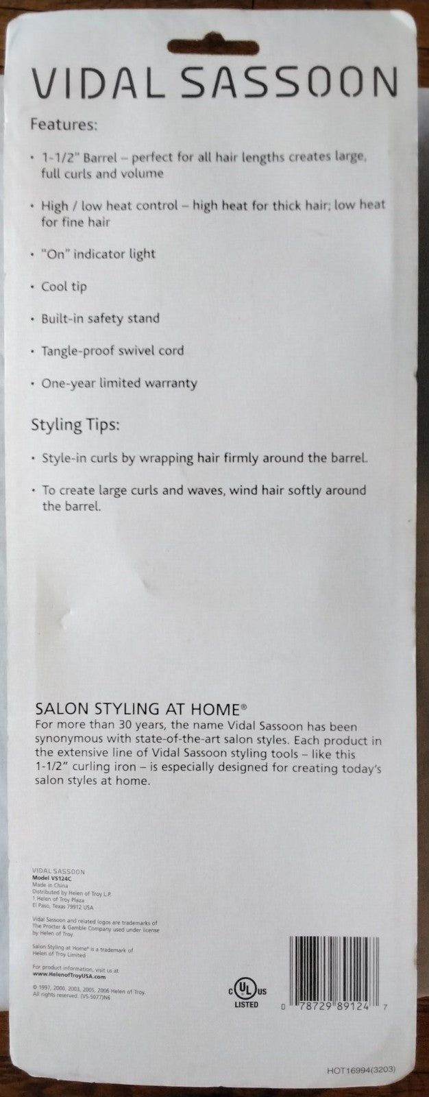 Vidal Sassoon 1.5 Inch Barrel Curling Iron - Factory Sealed, Free Shipping