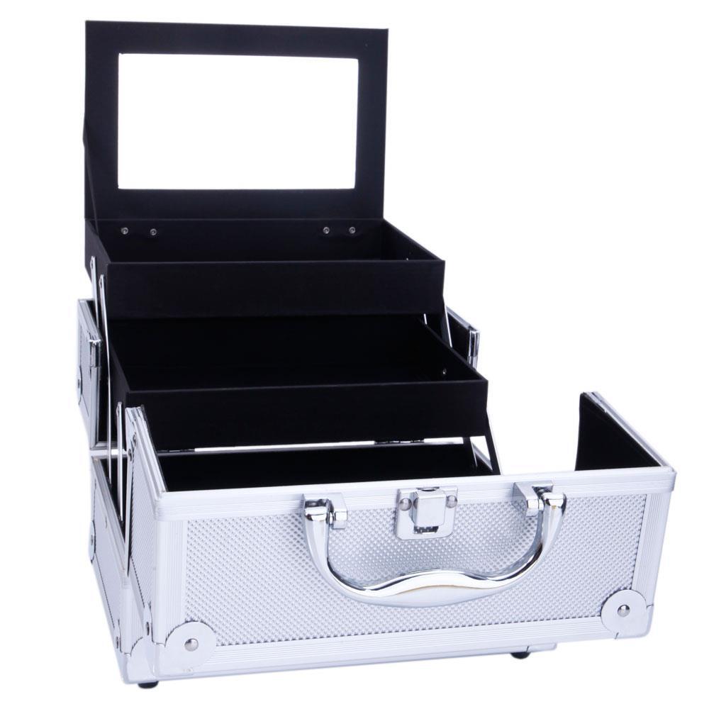 Portable Aluminum Makeup Train Case with Mirror & Compartments