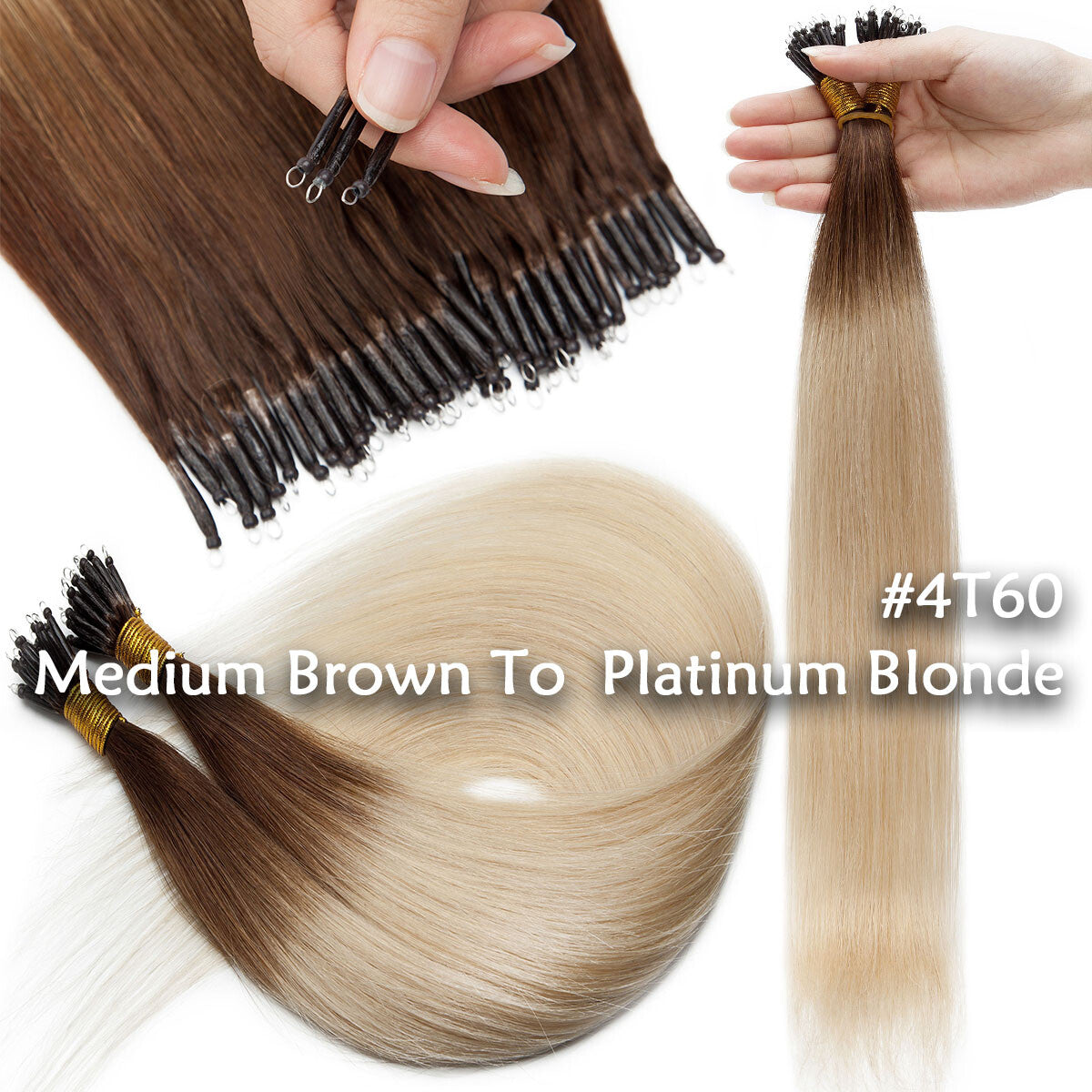Nano Ring Hair Extensions 100% Human Remy Hair Micro Loop Beads I Tip 300G
