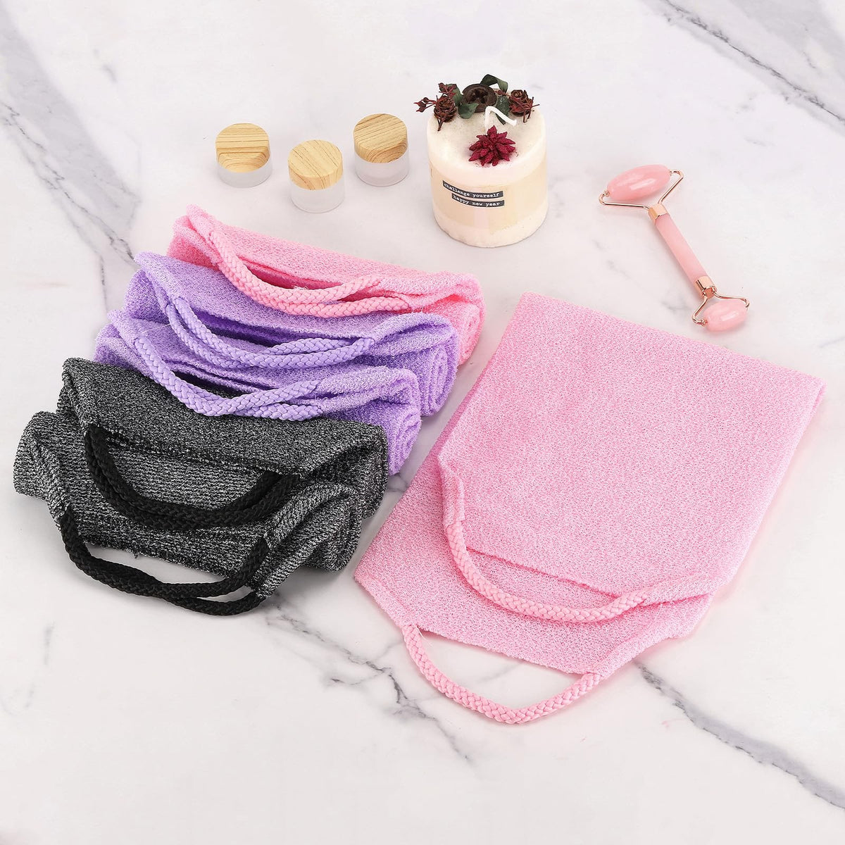 2Pcs Exfoliating Back Scrubber with Handles Body Towel Gray, Gray