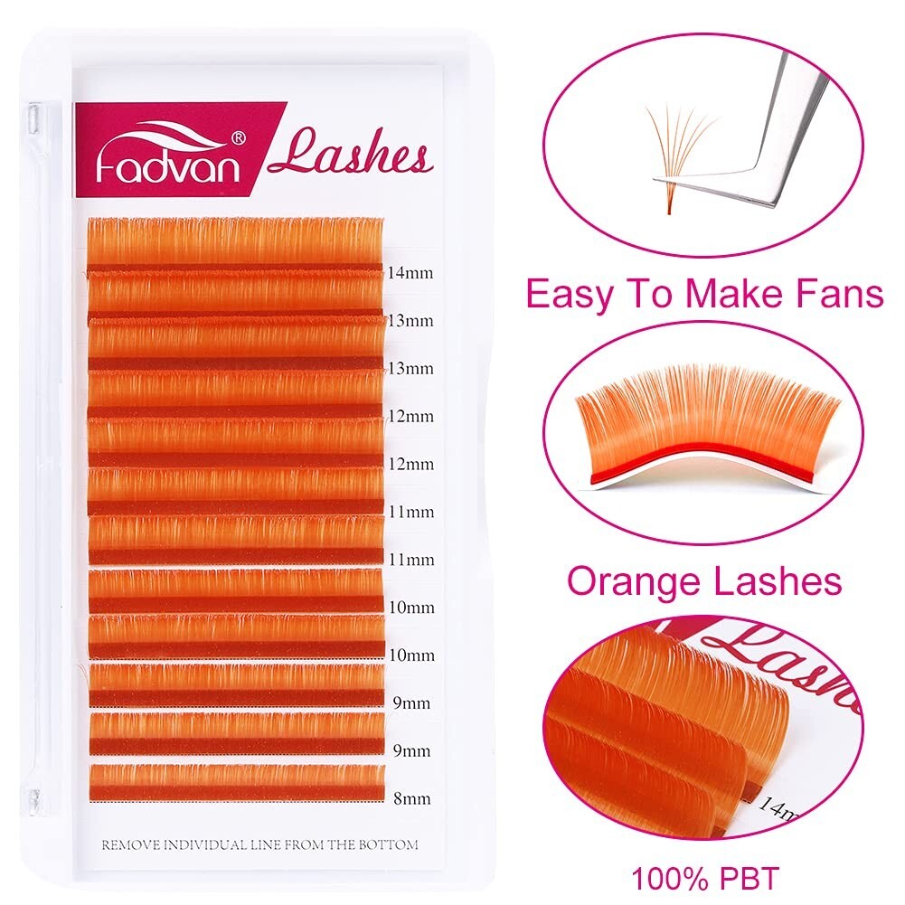 Color Lash Extensions 0.07 C Curl Volume Lashes 8-14mm Mixed Tray Orange