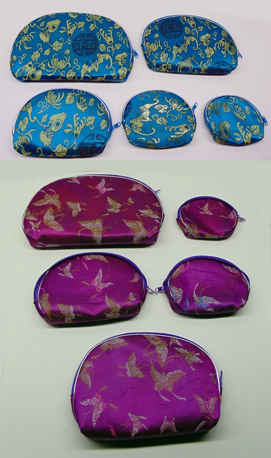 5-Piece Nested Pouch Set with Zipper, Lined for Jewelry, Cosmetics, Gifts