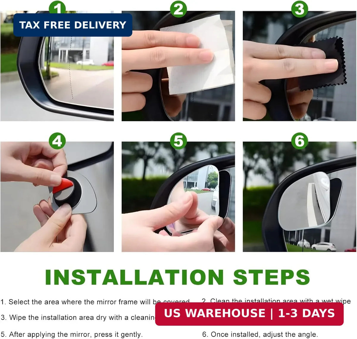 Car Blind Spot Mirror 2 Pack - 360° Rotating Wide-Angle Convex Side View