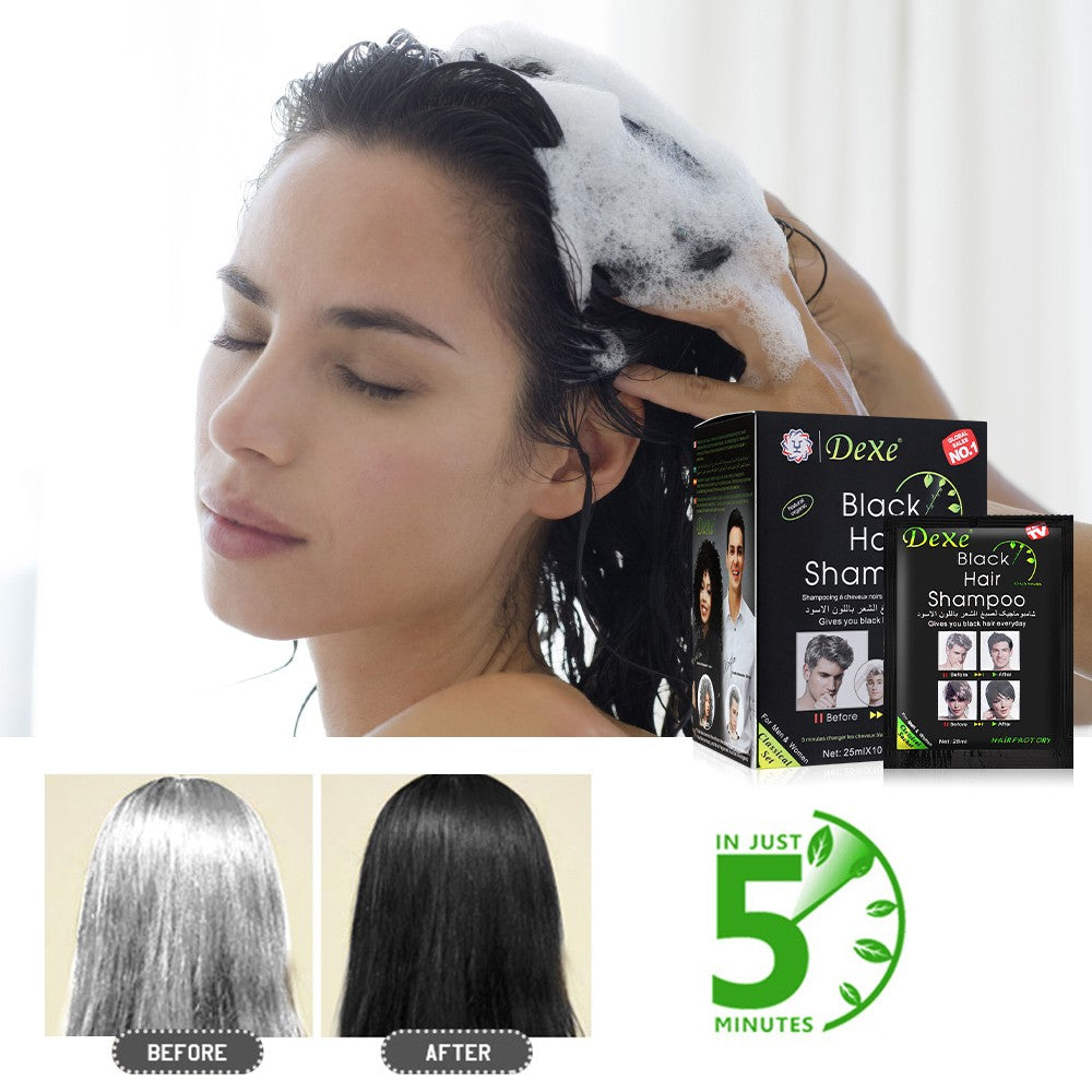 Black Hair Dye Shampoo - 10x25ml Herbal Color Treatment