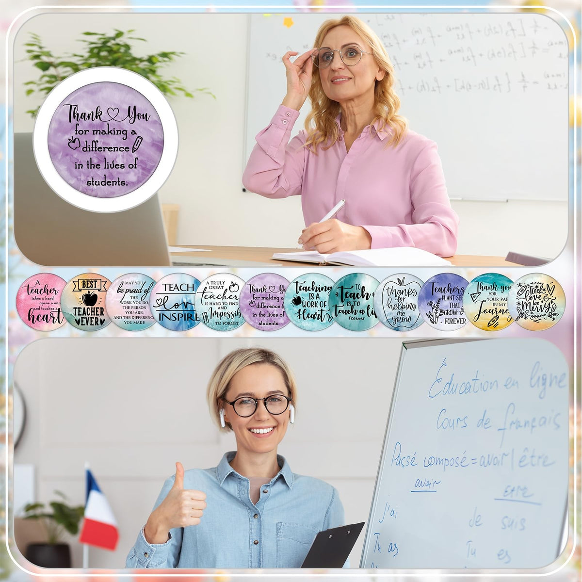 Teacher Appreciation Mini Pocket Mirror Set - 24 Vibrant Small Compact Mirrors