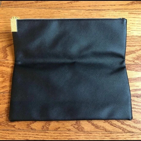 Black Faux Leather Makeup Handbag Clutch Bag - Cosmetic Pouch
