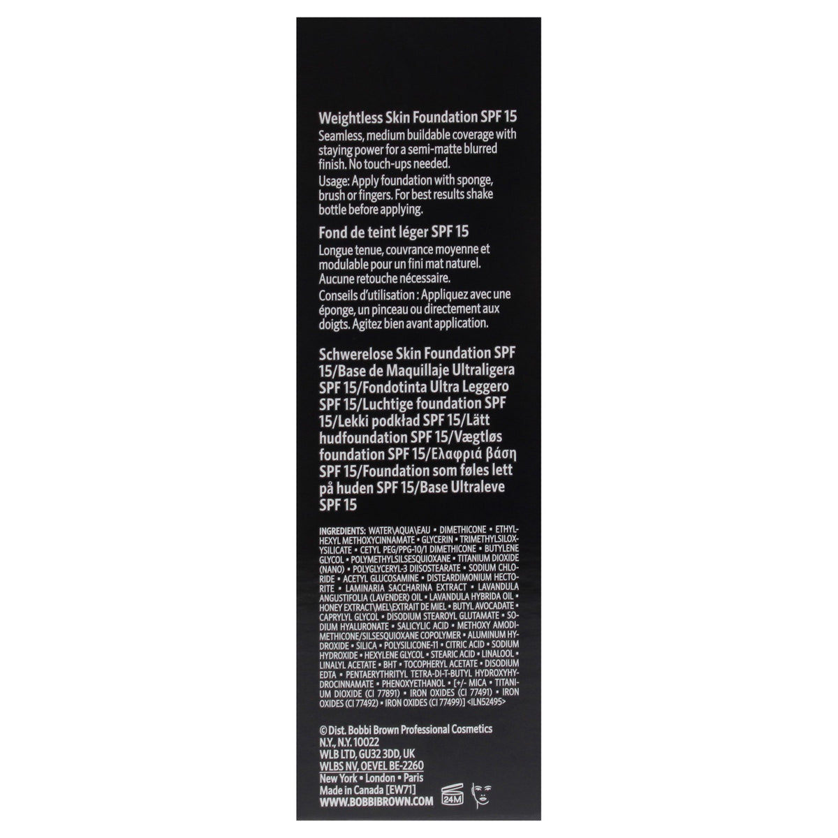 Bobbi Brown Weightless Skin Foundation SPF 15 W-086 Warm Almond 1 oz