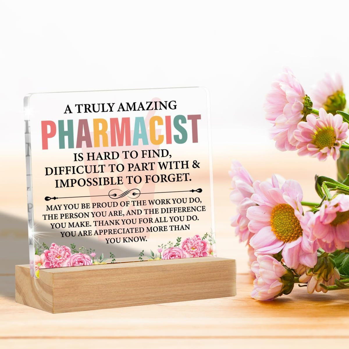 Pharmacist Appreciation Desk Sign - Space Themed Acrylic Plaque for Women & Techs