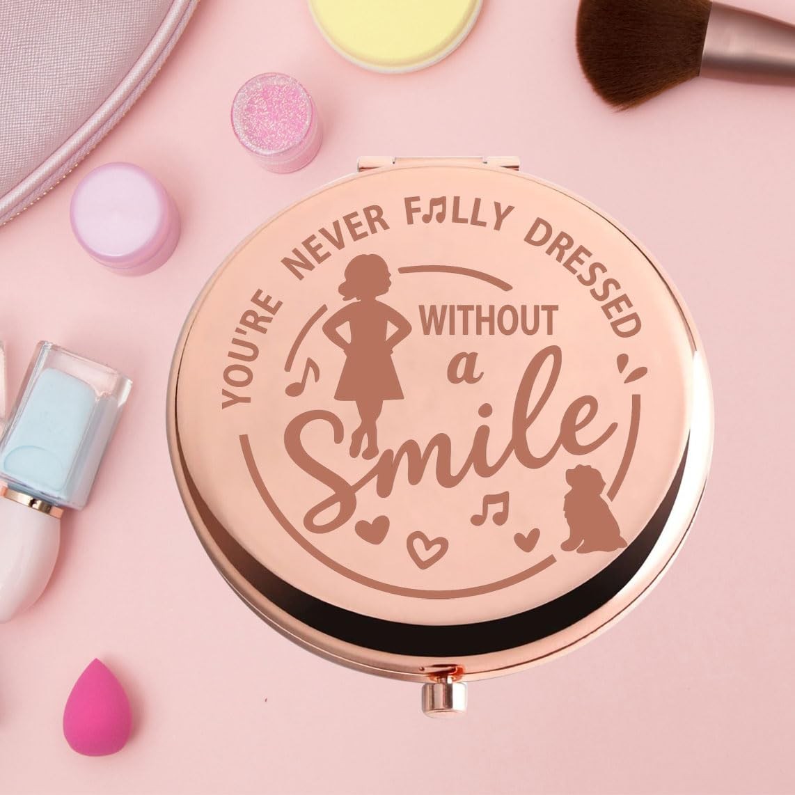 Pocket Mirror with Musical Design - Durable Stainless Steel Compact Mirror - Without Smile