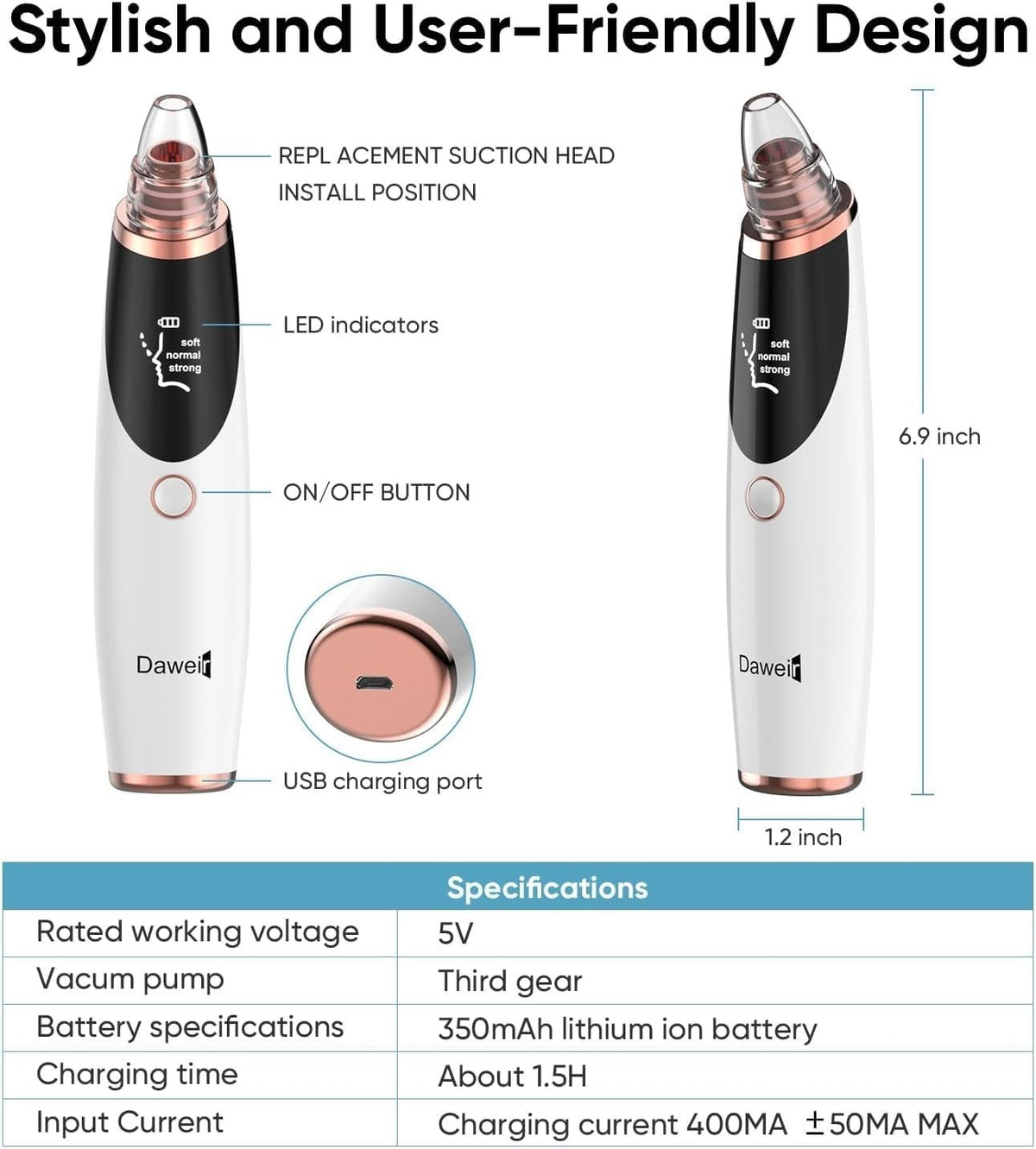 Blackhead Remover Vacuum Pore Cleaner with 3 Suction Levels & 5 Tips