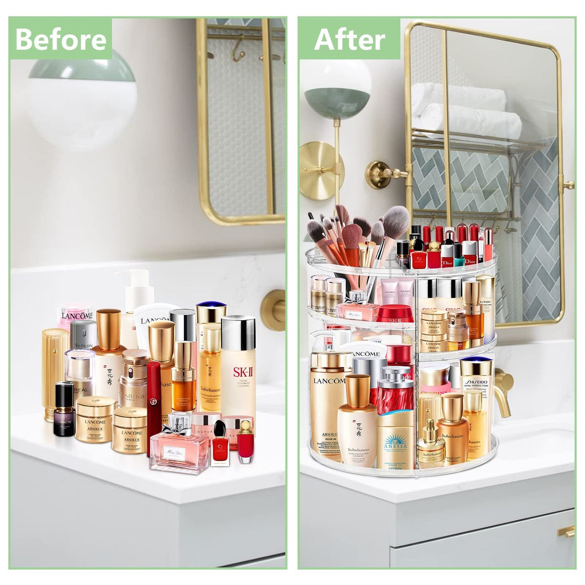 Large Capacity 360° Acrylic Rotation Makeup Organizer with Sturdy Build