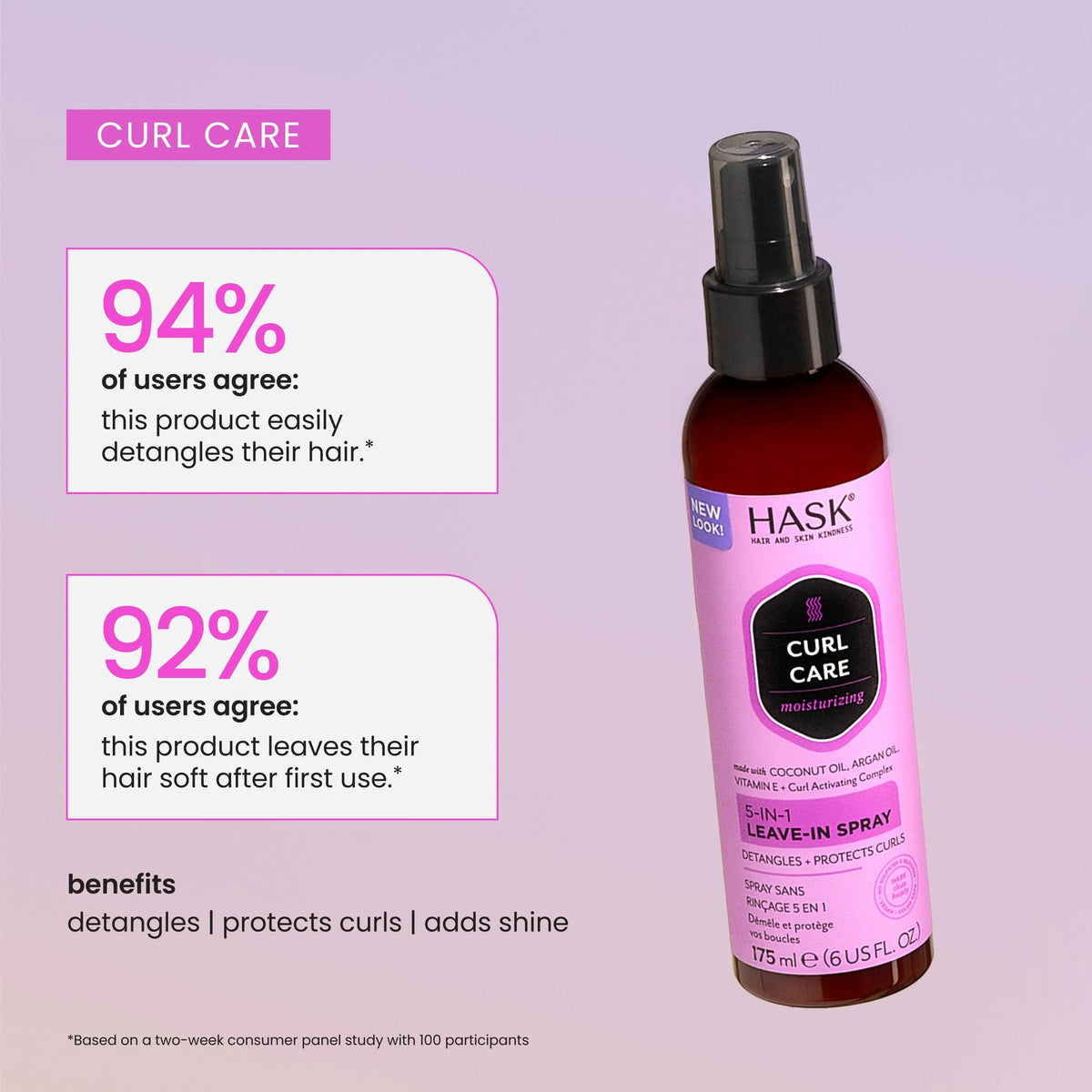 HASK Curl Care 5-in-1 Leave-In Hair Spray - Moisturizing Detangler & Heat Protectant 6 fl oz