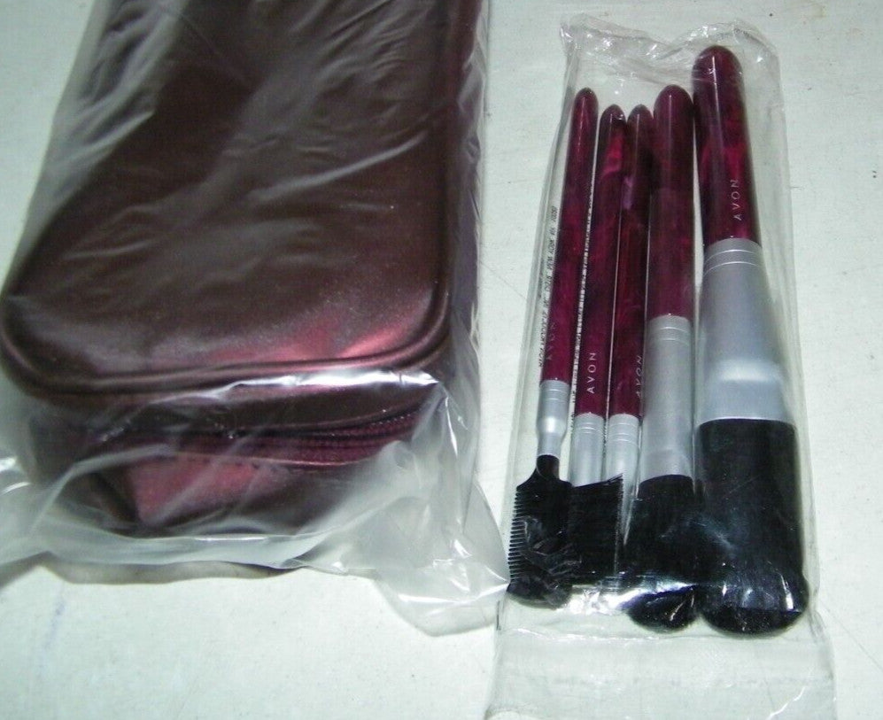 Avon A Moment In Tuscany Makeup Brush Set & Cosmetic Bag - 5 Pieces New