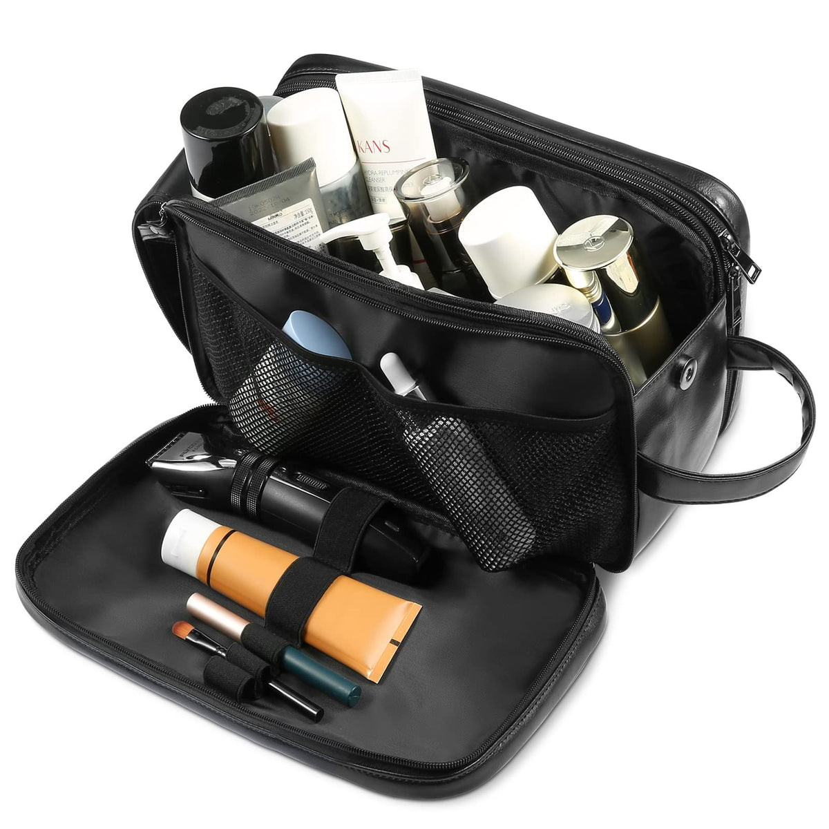 Large Personalized Leather Travel Toiletry Bag for Men Waterproof & Durable