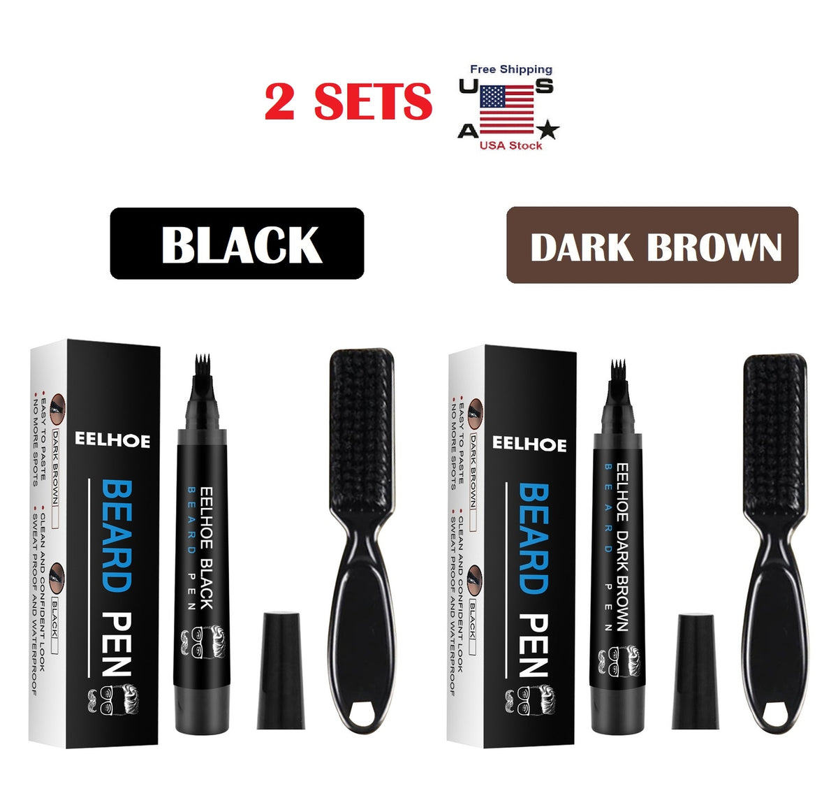 Waterproof Beard Pencil Filler & Eyebrow Brush Set