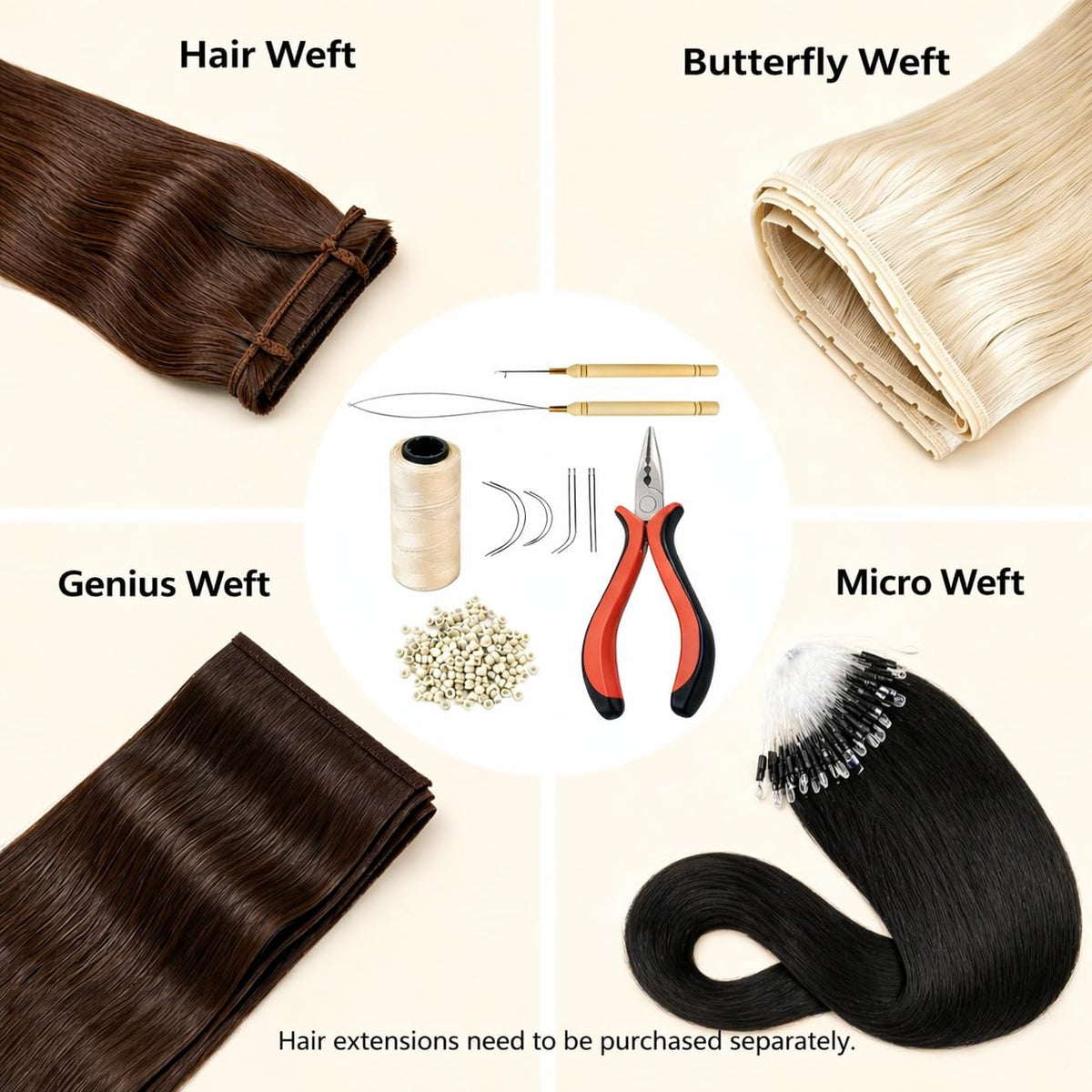 Hair Extensions Tool Kit: 200 Pcs Silicone Lined Micro Links Beige