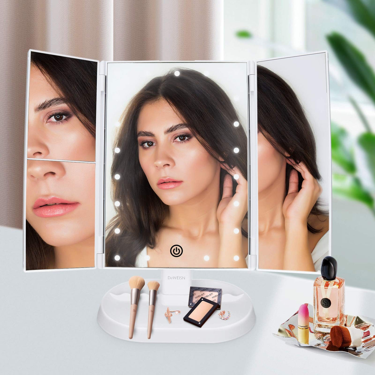 Lighted Vanity Makeup Mirror with 21 LEDs & 3x Magnification - Touch Control