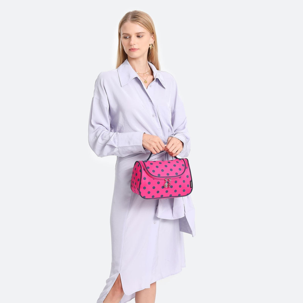 Travel Cosmetic Bag - Hanging Polka Dots Makeup Organizer for Women