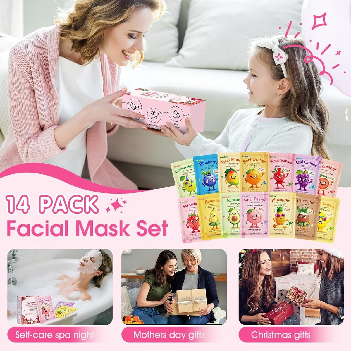 Fruit Face Masks Pack - 14 Hydrating Sheet Masks for Kids