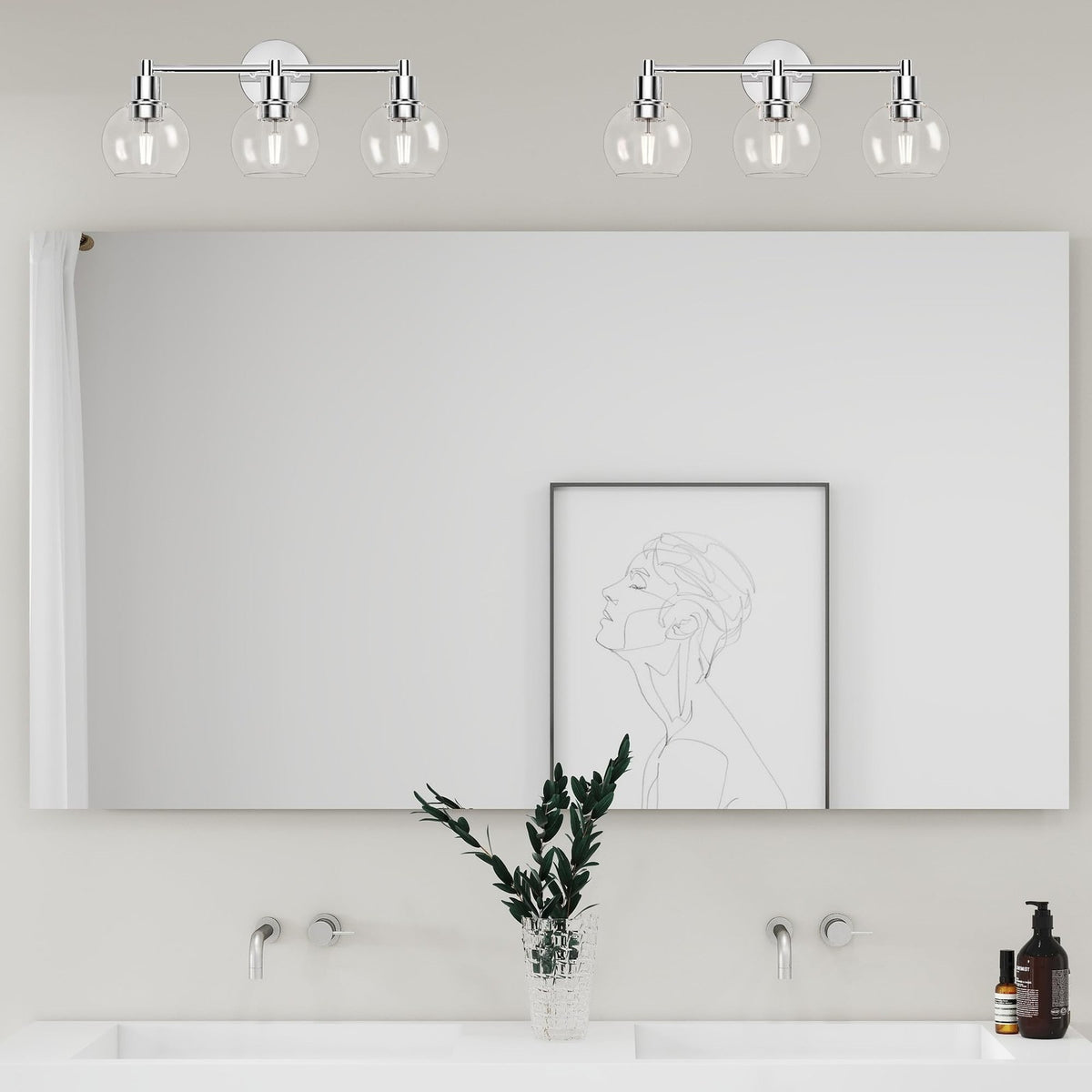 3-Light Bathroom Vanity Light Fixture Chrome Modern Wall Sconce