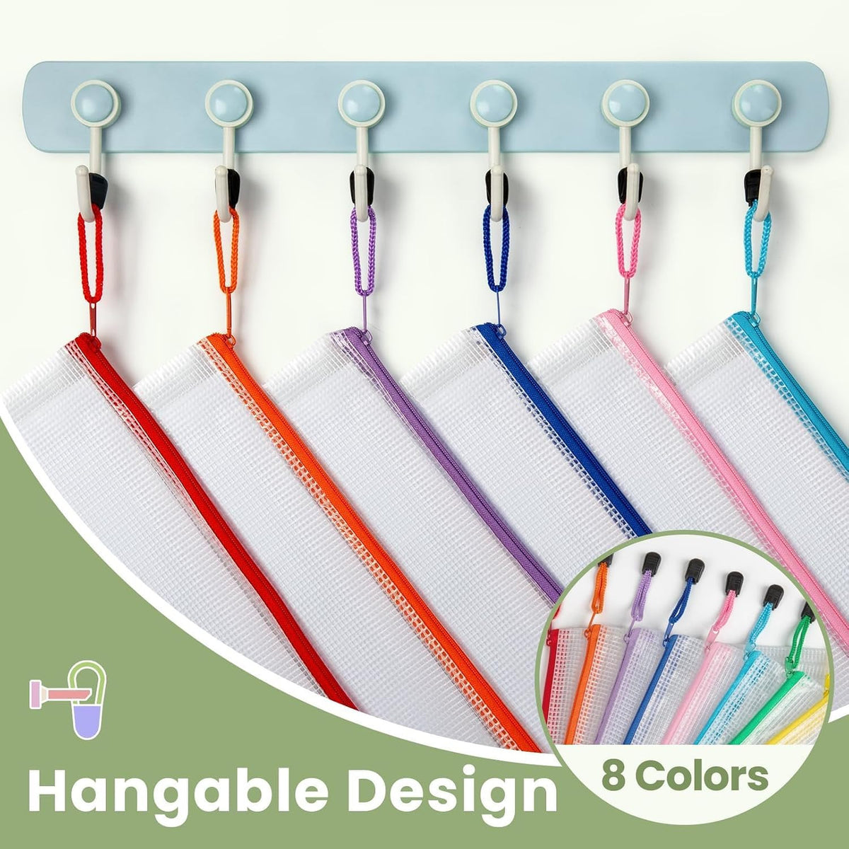 Mesh Zipper Pouch Bags Set - 8 Sizes, Multicolor Plastic Storage Bags