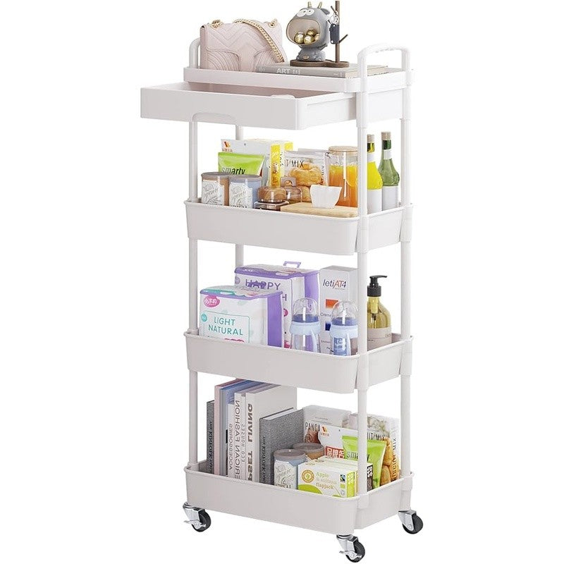 Multifunctional Rolling Storage Cart with Drawers and Casters - 3 or 4 Tiers
