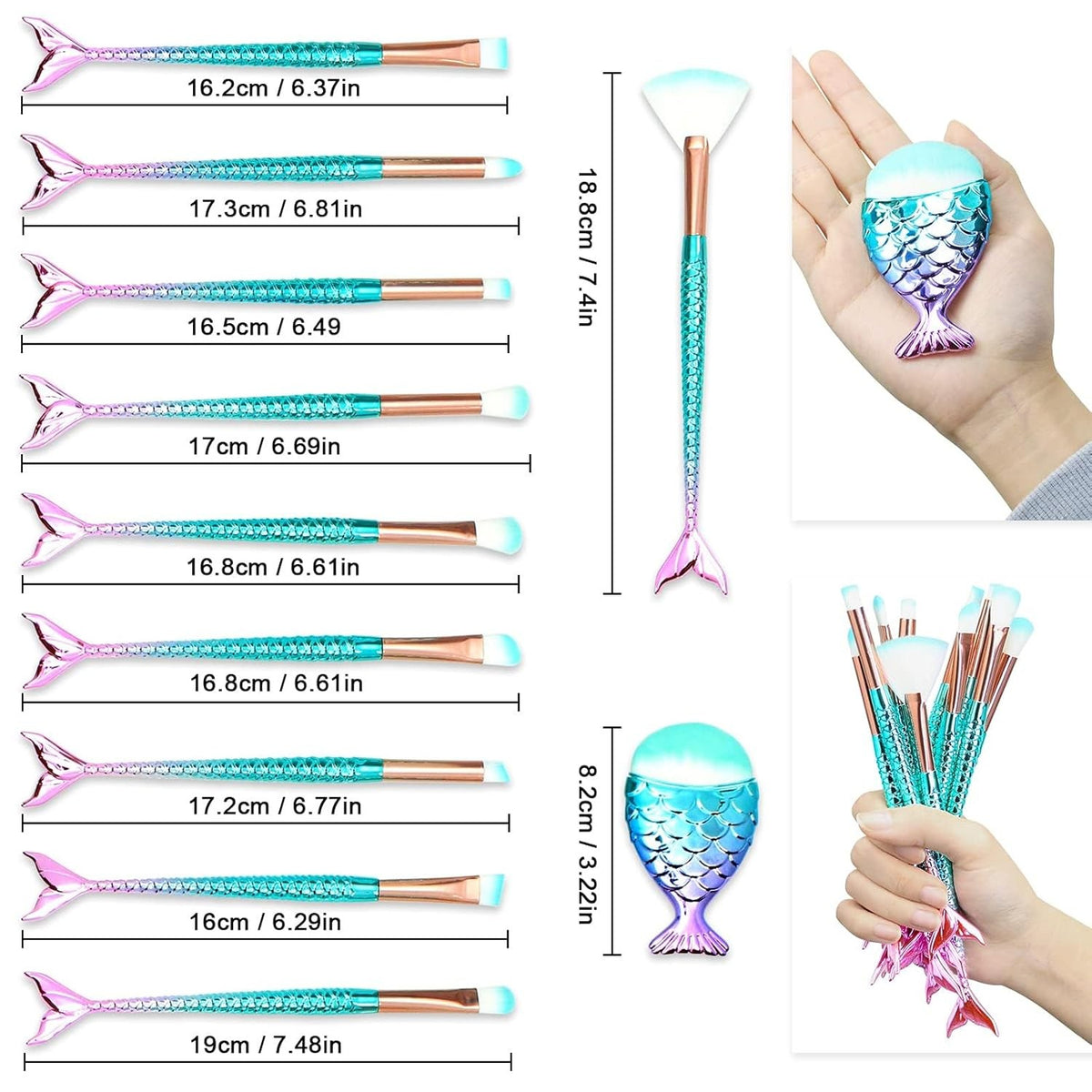 11PCS Makeup Brush Set for Face Eyes Blush Foundation Eyeliner - Soft Bristles
