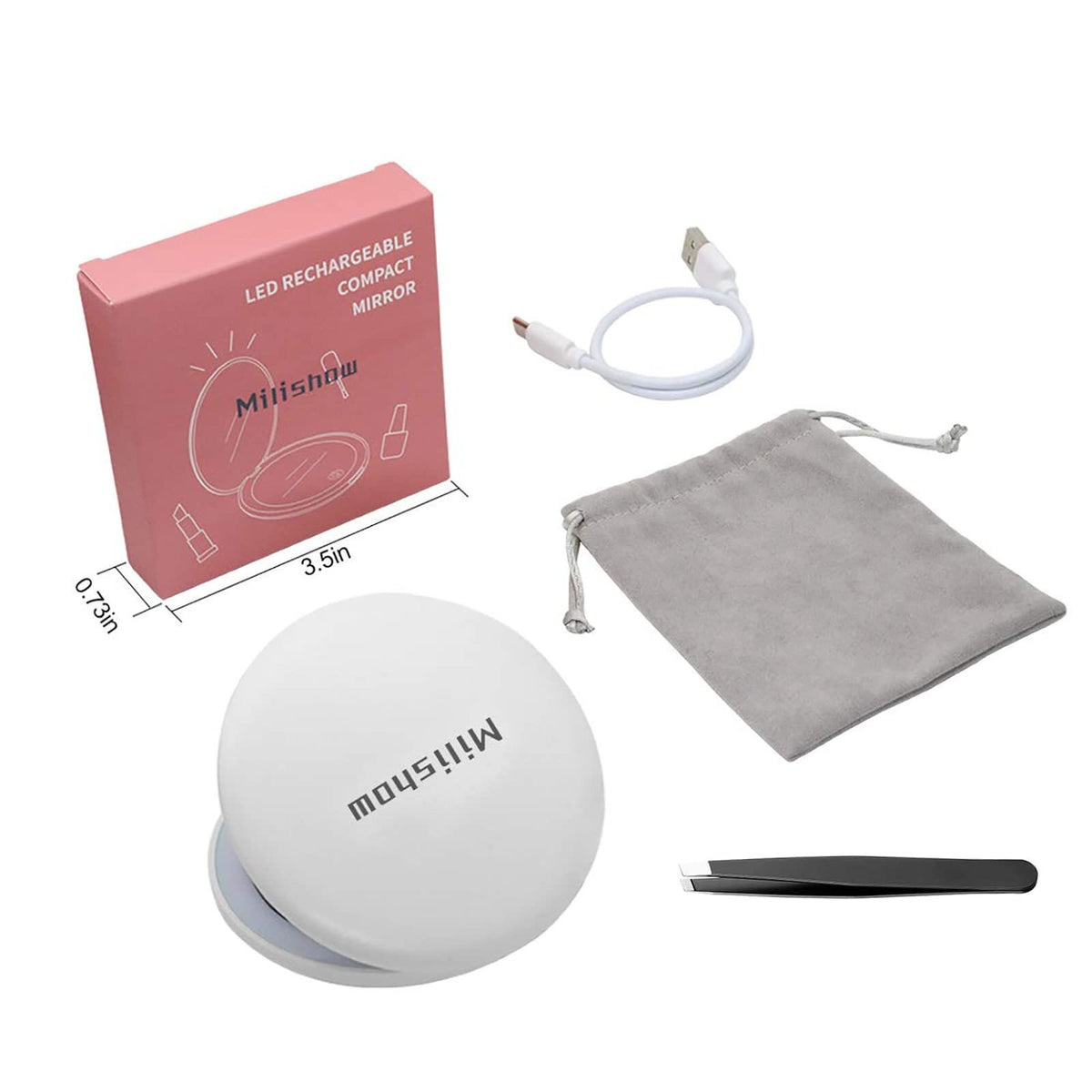 Rechargeable LED Travel Compact Mirror with 10x Magnification - 3.5 Inch