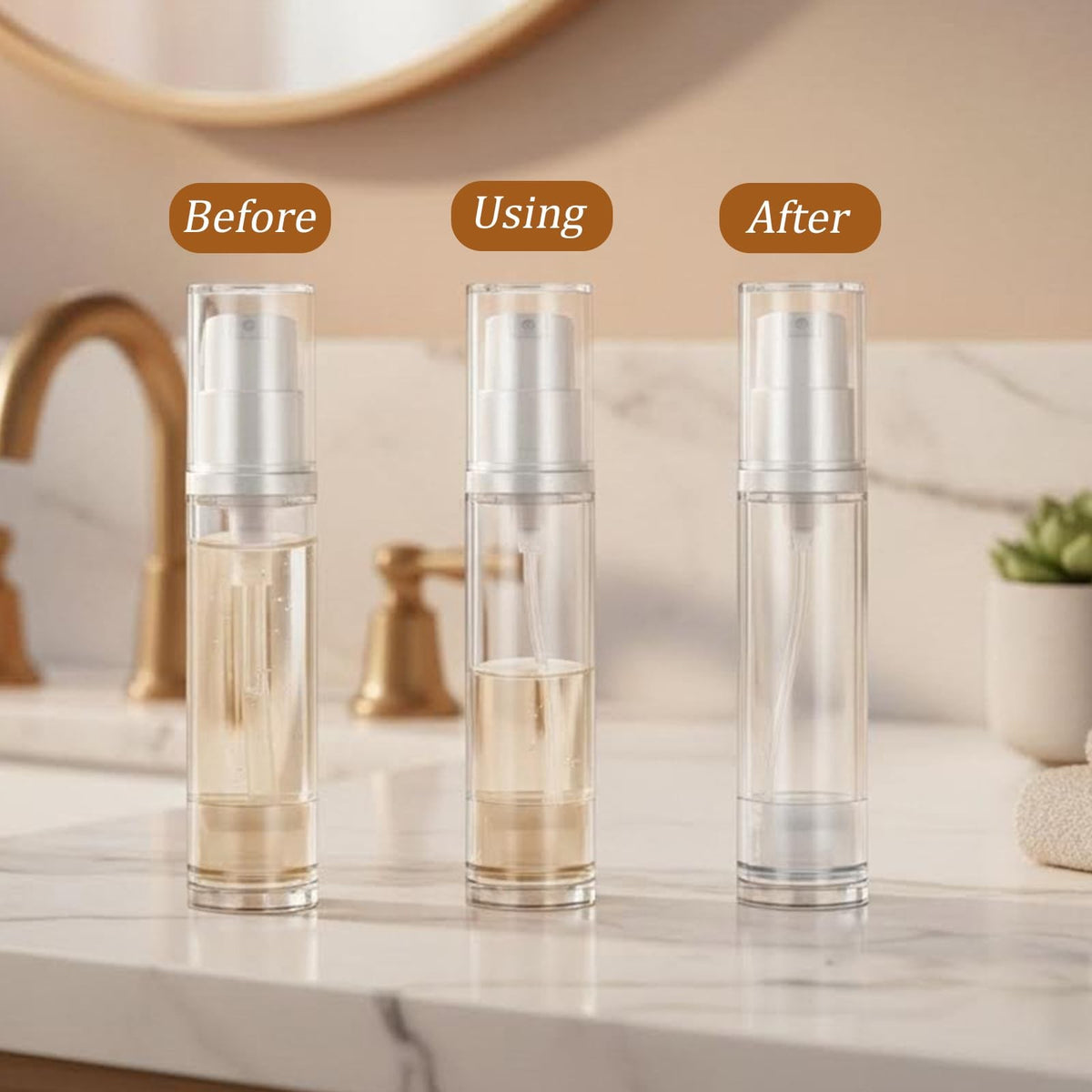 6pcs Travel Airless Pump Bottles Set - Refillable Cosmetic Dispensers