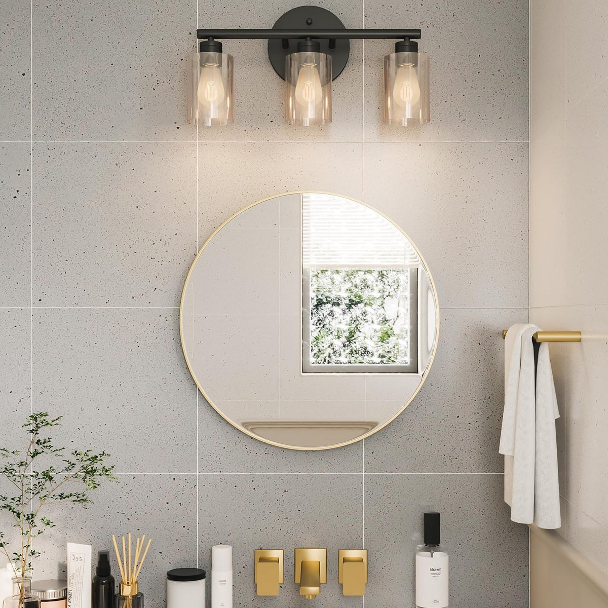 24 Inch Gold Round Wall Mirror - Modern Metal Bathroom & Living Room Decor