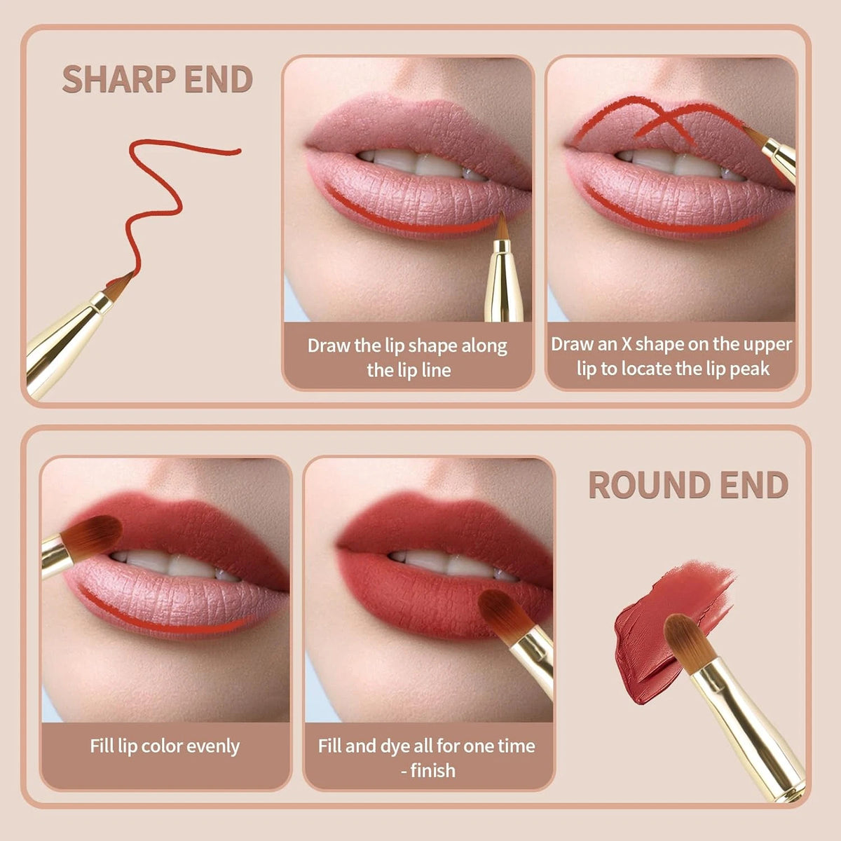 3 Pack Retractable Lip Brush Set Double-Ended Makeup Tools