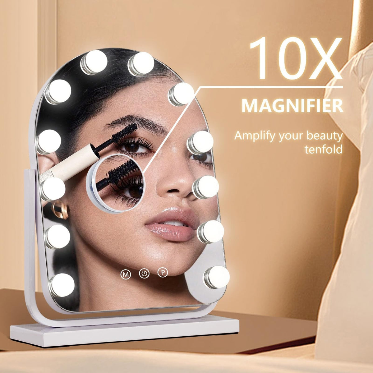 Lighted Makeup Mirror with 3 Light Modes and 10X Magnification - White