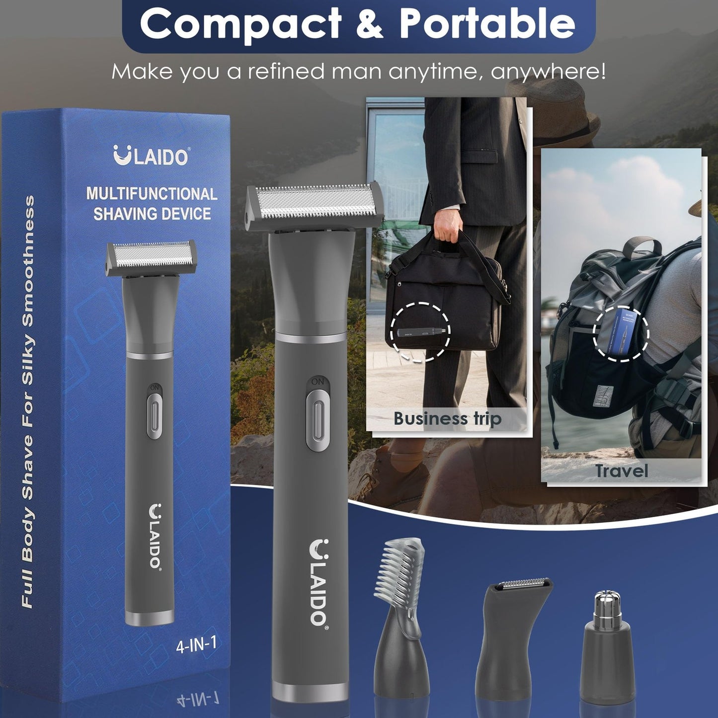Men's 4-in-1 Body Hair Trimmer with 4 Heads, USB-C Fast Charging