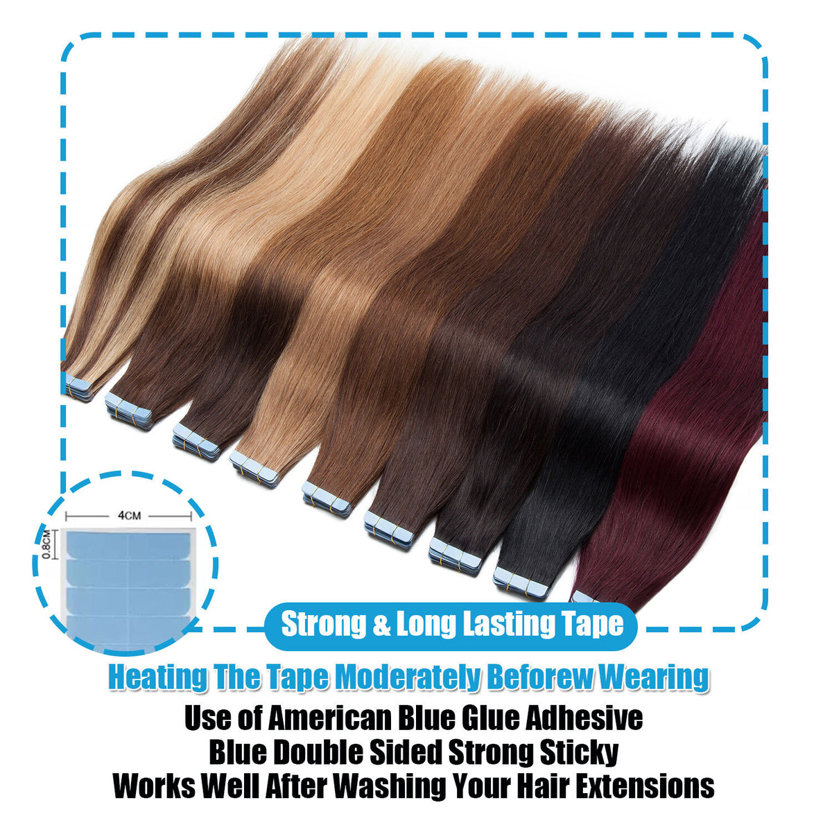 Waterproof Double Sided Hair Extension Tape - 100pcs, Transparent, Strong Adhesive