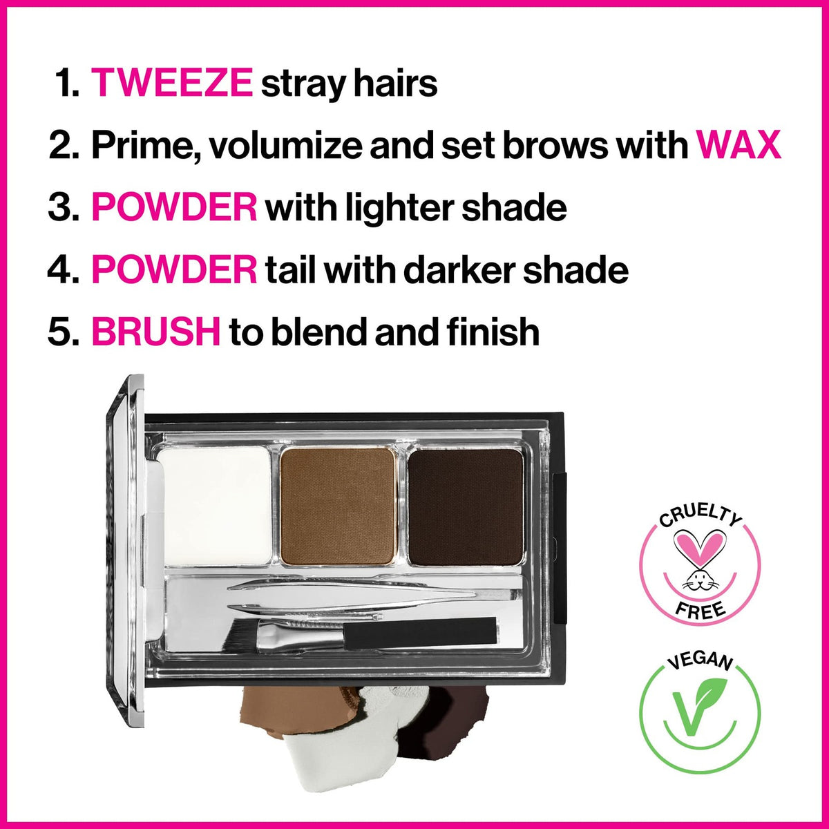 Wet N Wild Eyebrow Kit Dark Brown Powder Wax Tweezers Brush Mirror