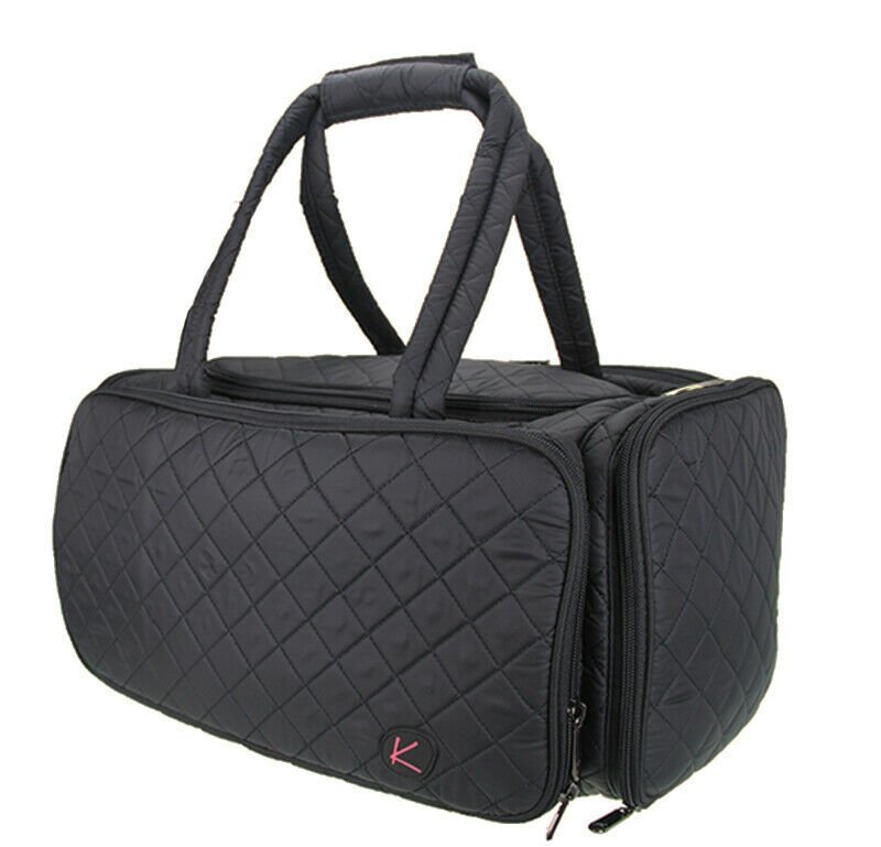 Quilted Cosmetic Tote Bag with 4 Side Compartments - Stylish Beauty Duffel