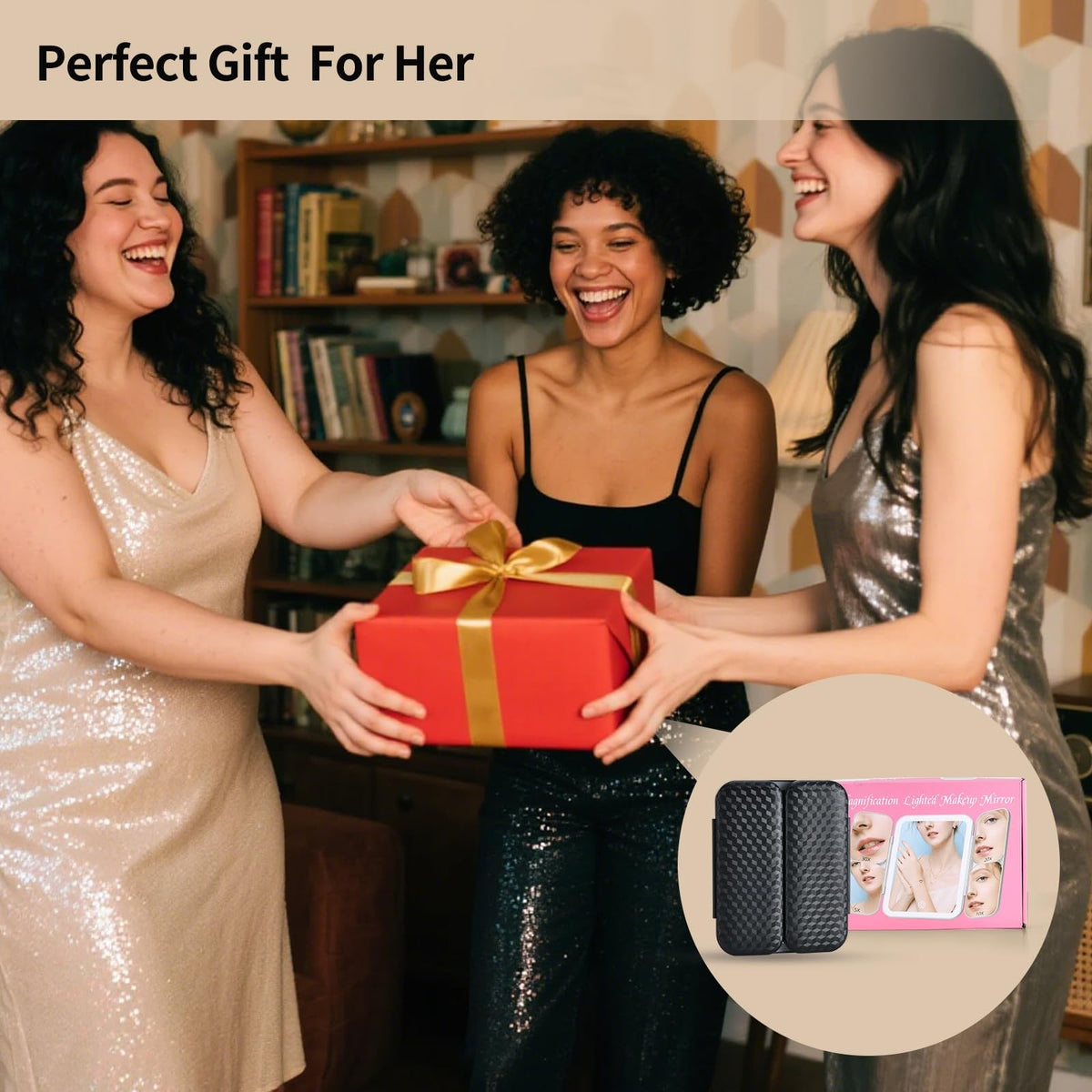 Rechargeable Travel Makeup Mirror with 5X-30X Magnification, Dimmable Light, Tri-Fold Design
