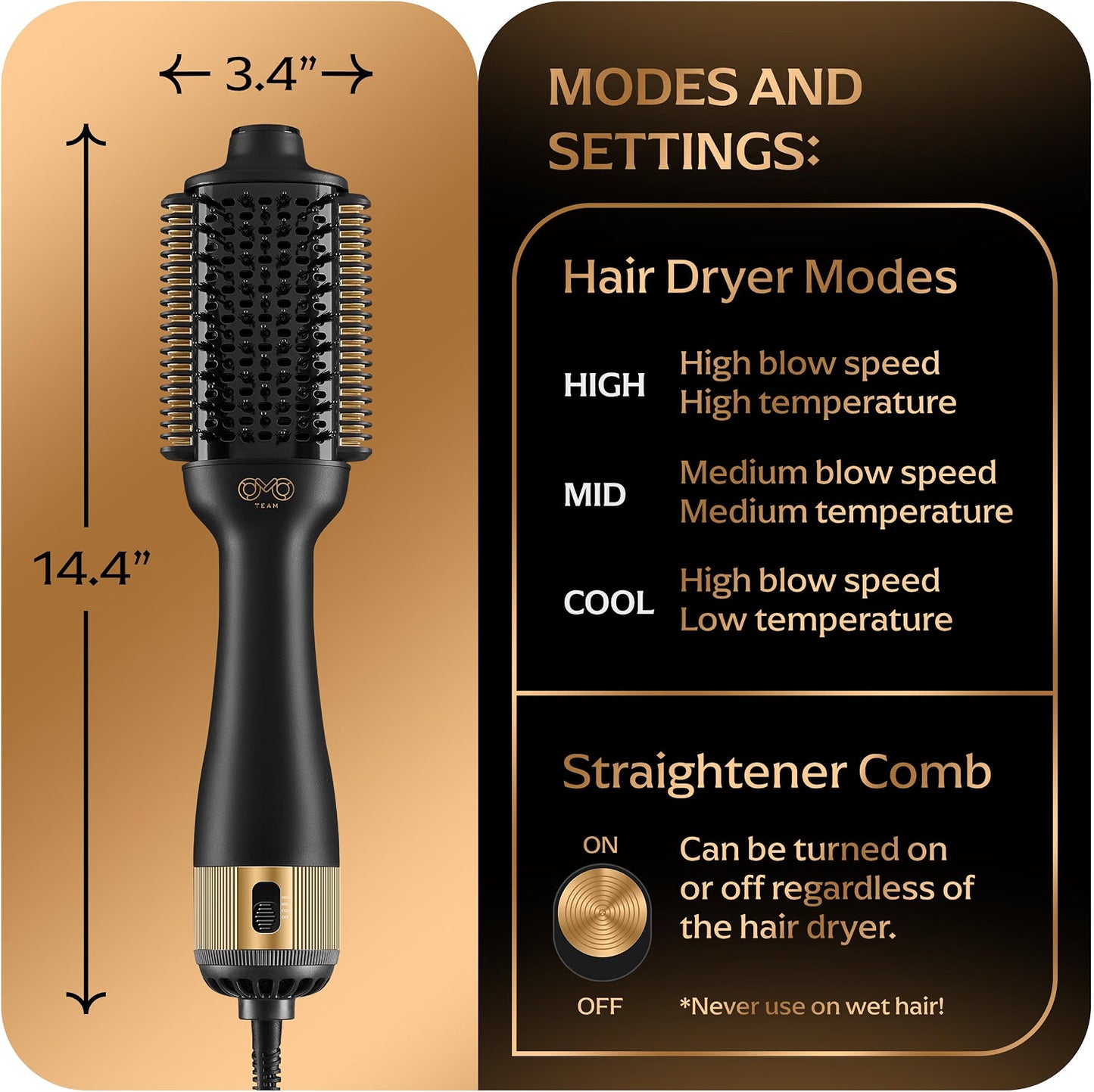 4-in-1 Dual Voltage Ionic Hair Styling Brush - Blow Dryer, Straightener, Curling Wand